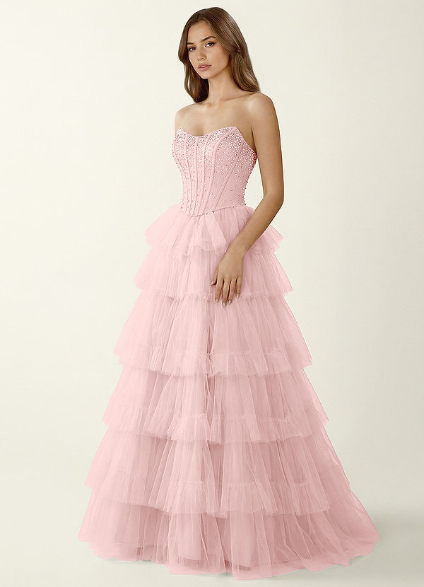 Nerida Rosa Claro Vestido de fiesta de dos piezas con corsé y detalles de pedrería, corte en A. image1