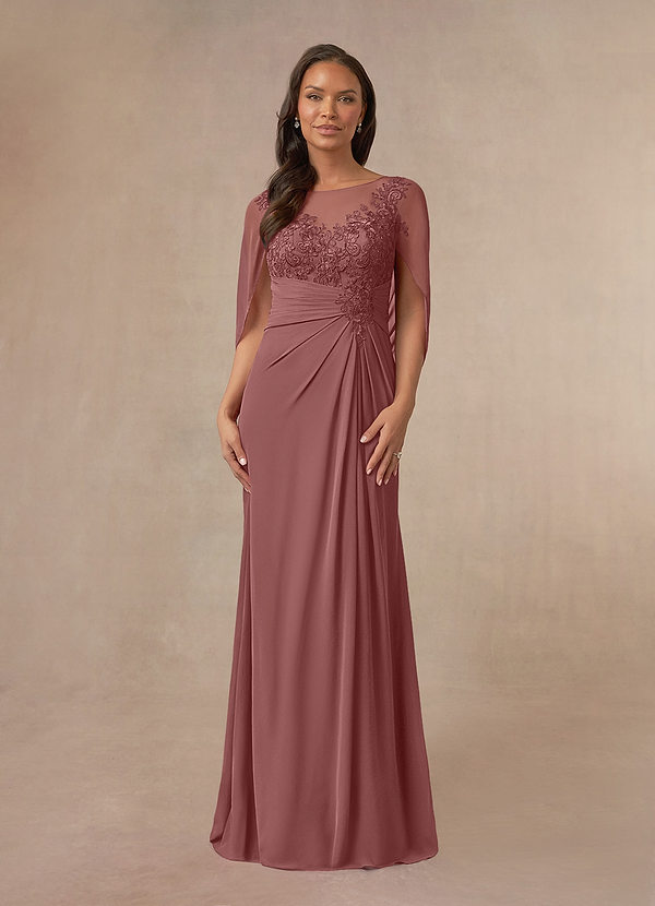 Azazie Hera Mother of the Brides Dresses Desert Rose A-Line Lace Capelet Chiffon Dress image1
