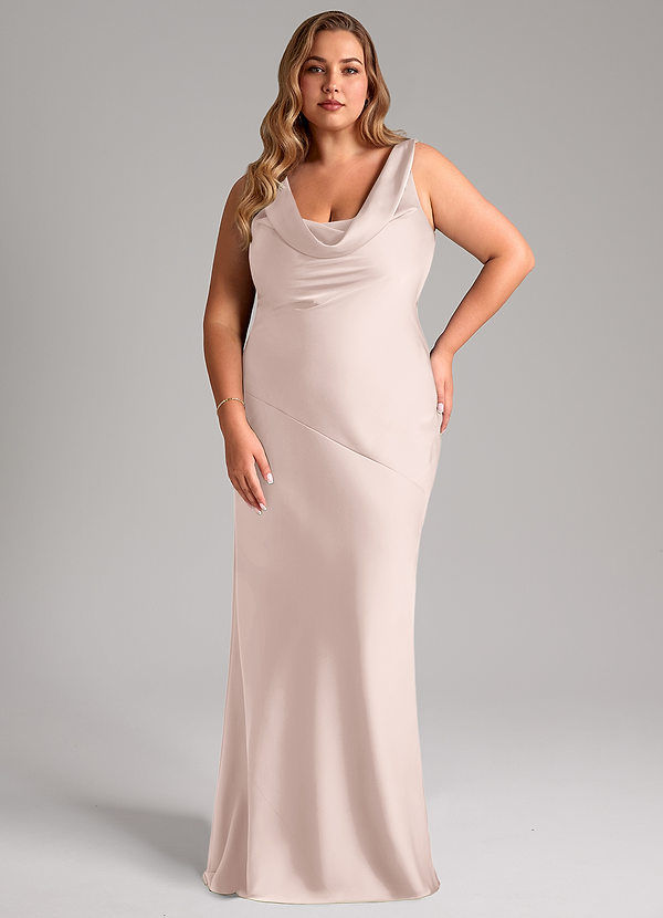 Azazie Rylina Bridesmaid Dresses Blushing Pink Mermaid Stretch Satin Dress image1