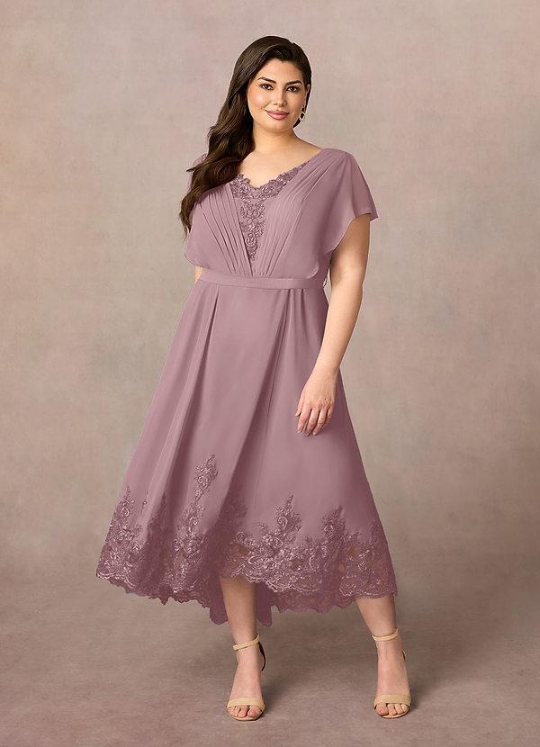 Azazie Palana Brautmutterkleider A-Linie Spitze Chiffon Kleid Altrosa image1