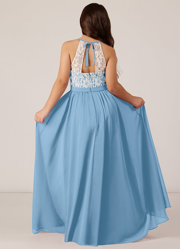 Azazie Fahari Junior Steel Blue A-Line Lace Chiffon Dress image1