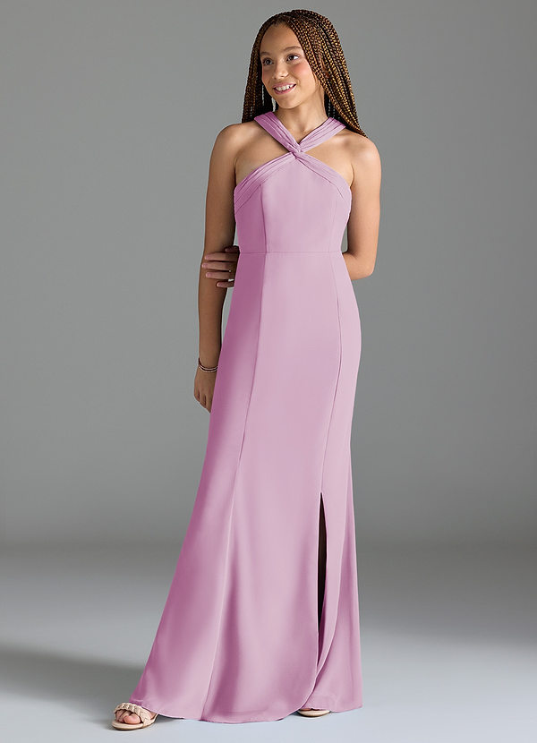 Azazie Rue Junior Robe Sirène en Mousseline de soie Fente Latérale Rose Bonbon image1