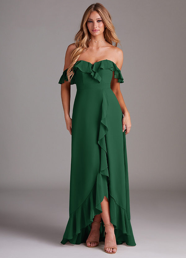 Azazie Lyra Bridesmaid Dresses Dark Green A-Line Chiffon Convertible Dress image1