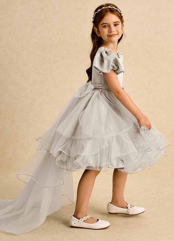 Azazie Cocoa Vestidos de Niña de Flores Vestido de Escarcha de Tul de Princesa con Plisado image1