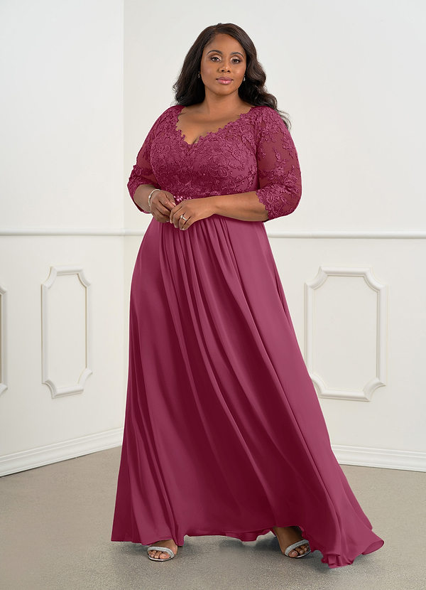 Azazie Hayek Mother of the Brides Dresses Mulberry A-Line V-Neck Lace Chiffon Dress image1