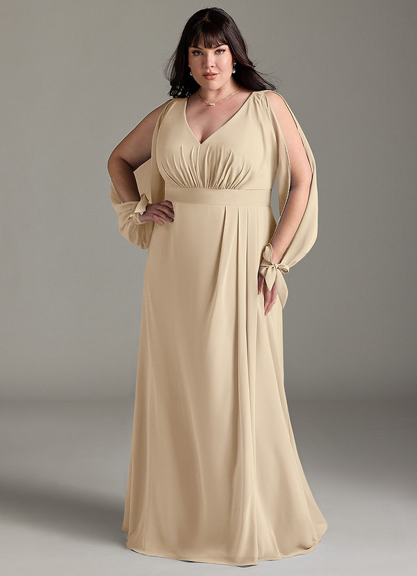 Azazie Matilda Robes Demoiselle d'honneur Robe Trapèze en Mousseline de soie Manche longue Champagne image1