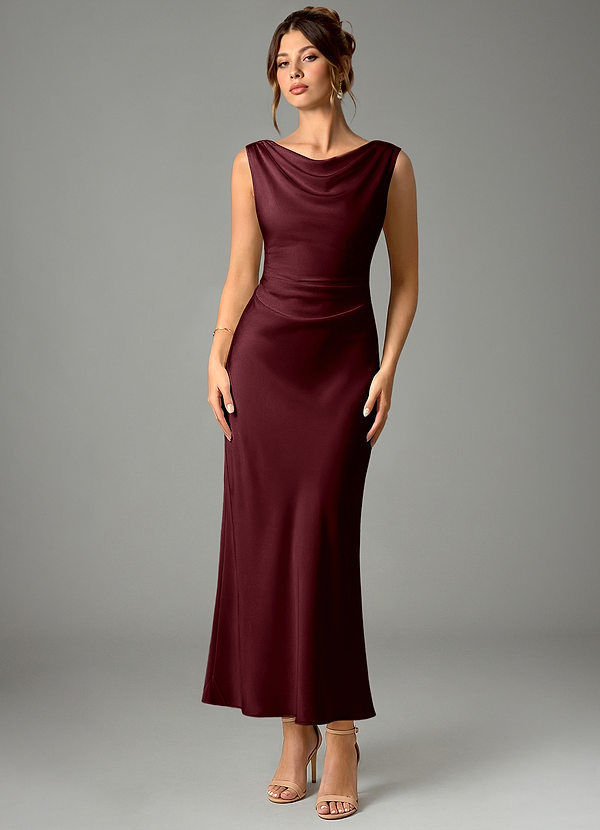 Azazie Kieryn Robes de demoiselle d'honneur Robe Sirène en Satin extensible Plissée Cabernet image1