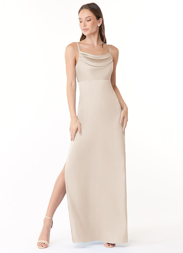 Azazie Esmee Bridesmaid Dresses A-Line Pleated Stretch Satin Floor-Length Dress image1