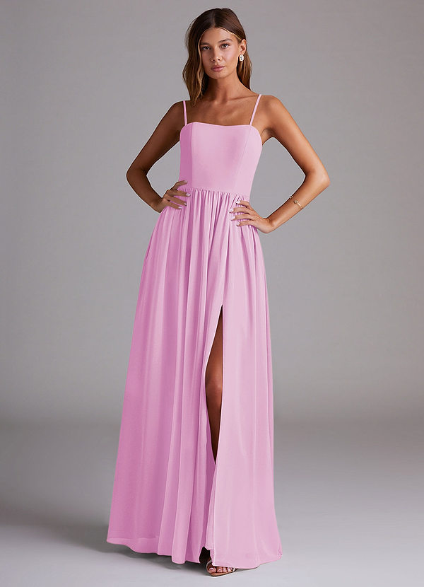 Azazie Calianna Bridesmaid Dresses Candy Pink A-Line Off the Shoulder Chiffon Convertible Dress image1