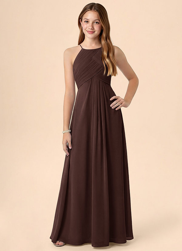 Azazie Ginny Junior Abito A-Line in Chiffon Plissettato Ganache image1