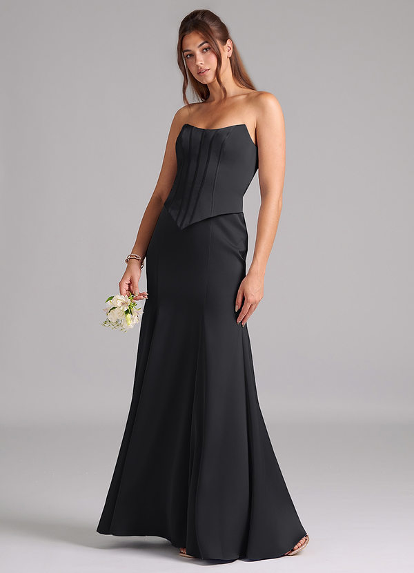 Azazie Ximena Vestidos Dama de Honor Vestido de Negro de Satén Elástico de Corte Sirena Convertible con Corsé image1