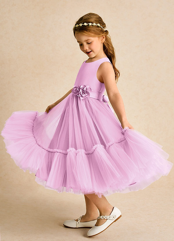 Azazie Miracle Flower Girl Dresses Candy Pink A-Line Bow Matte Satin Dress image1