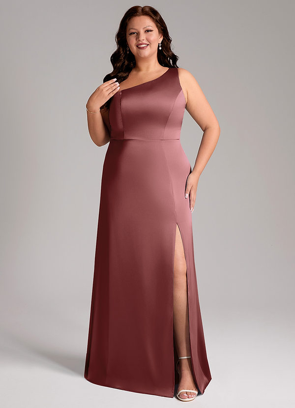 Azazie Phaedra Bridesmaid Dresses Amethyst A-Line One Shoulder Stretch Satin Dress image1