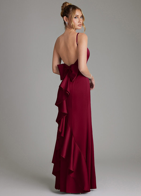Azazie Zherra Bridesmaid Dresses Burgundy Mermaid Bow Stretch Satin Dress image1