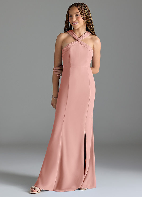 Azazie Rue Junior Vestido de Rosetón de Gasa de Corte Sirena con Corte Lateral image1