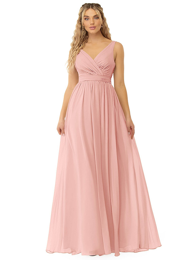 Azazie Kora Bridesmaid Dresses Rosette A-Line Pleated Chiffon Dress image1