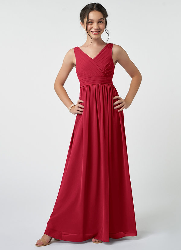 Azazie Kora Junior Scarlet A-Line Pleated Chiffon Dress image1