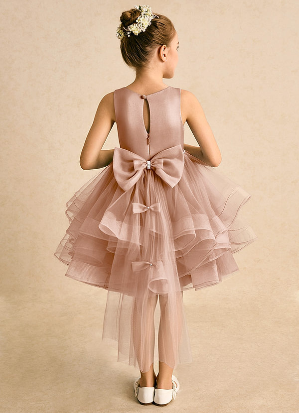 Azazie Tinie Blumenkinder Kleider Ballkleid Schleifen Tüll Kleid Champagner Rosa image1
