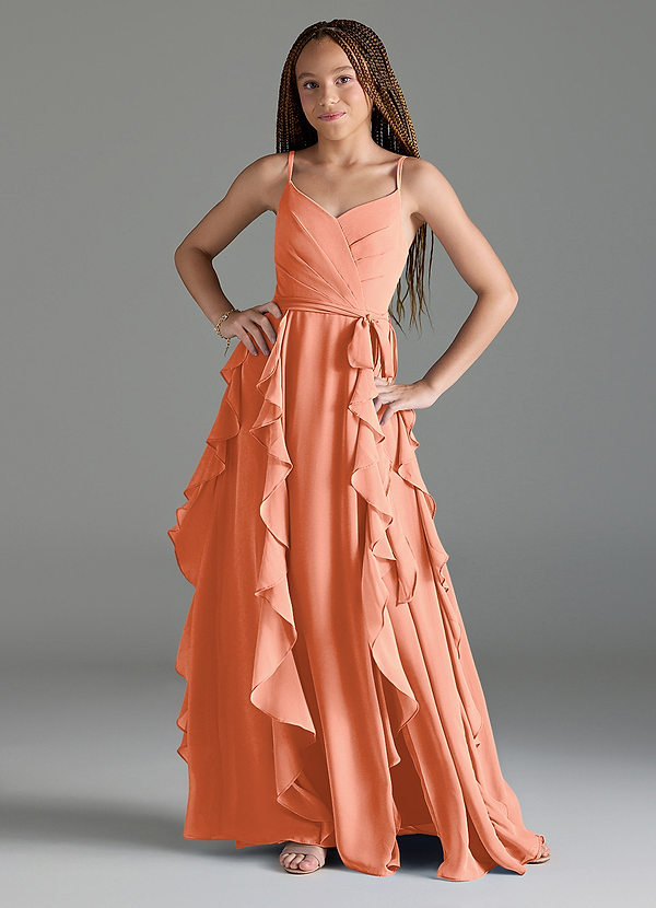 Azazie Peyton Junior Sunset A-Line V-Neck Cascading Ruffles Chiffon Dress image1