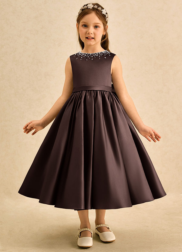 Azazie Doodle Flower Girl Dresses Ganache Ball-Gown Bow Matte Satin Dress image1