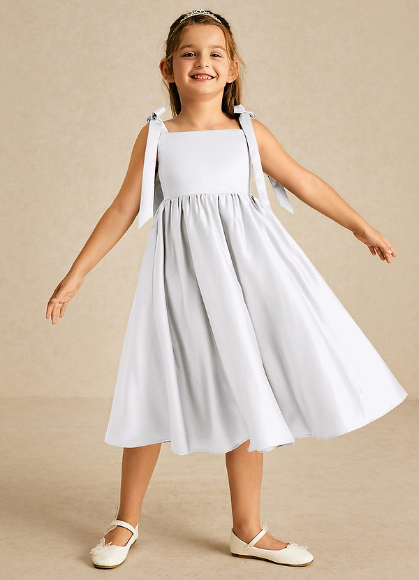 Azazie Chelsie Flower Girl Dresses White A-Line Bow Matte Satin Dress image1