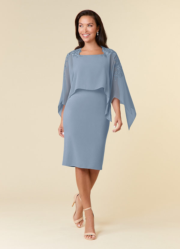 Azazie Maryam Mother of the Brides Dresses Dusty Blue Sheath Lace Chiffon Dress image1