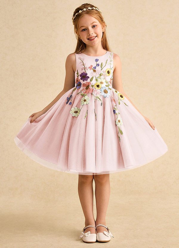 Azazie Prima Blumenkinder Kleider A-Linie Schleifen Tüll Kleid Zartrosa image1