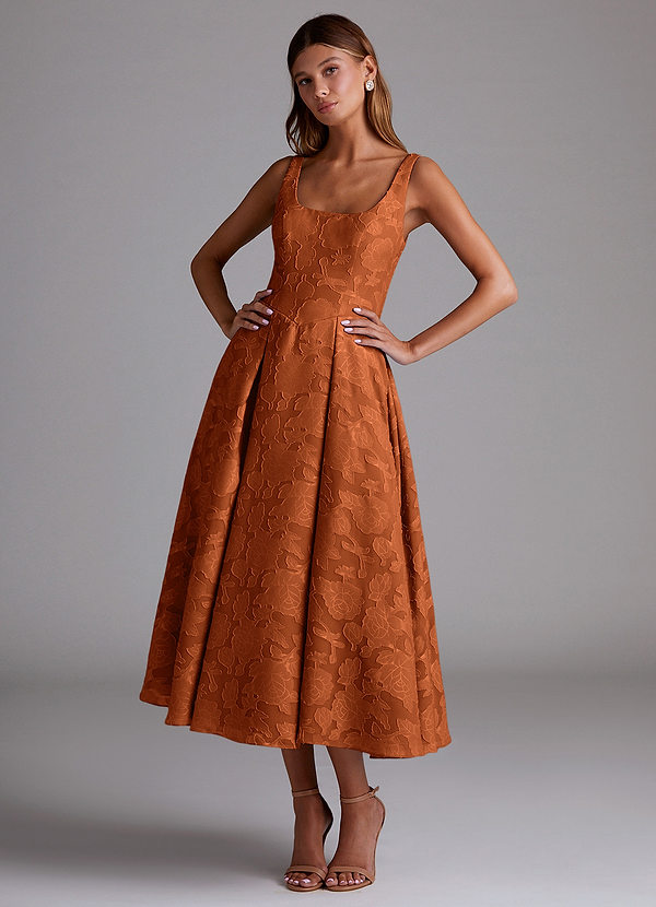 Azazie Amalie Suknie dla druhen Linia A Pofałdowany Kwiatowe wypalenie Długość herbaty Sukienka image1