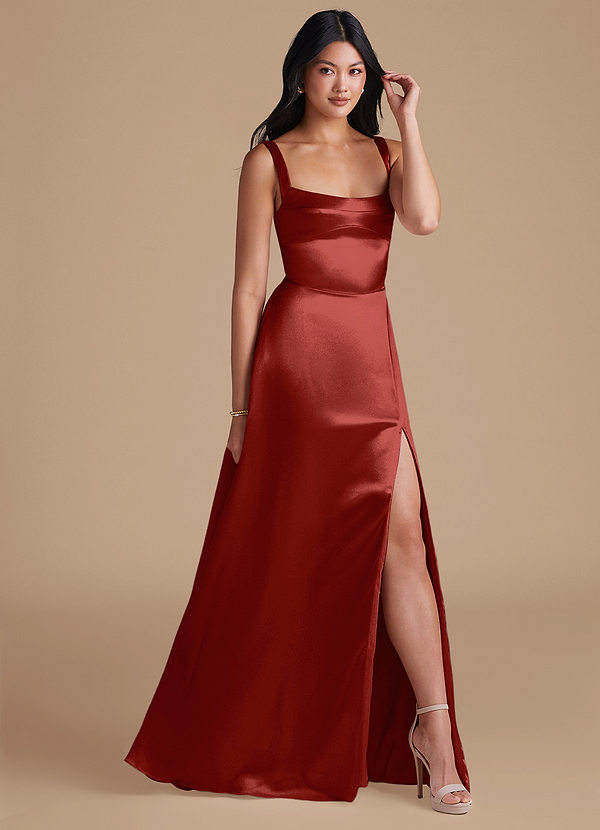 Azazie Hope Vestidos Dama de Honor Vestido de Óxido de Satén Metálico de Corte en A con Con bolsillos image1