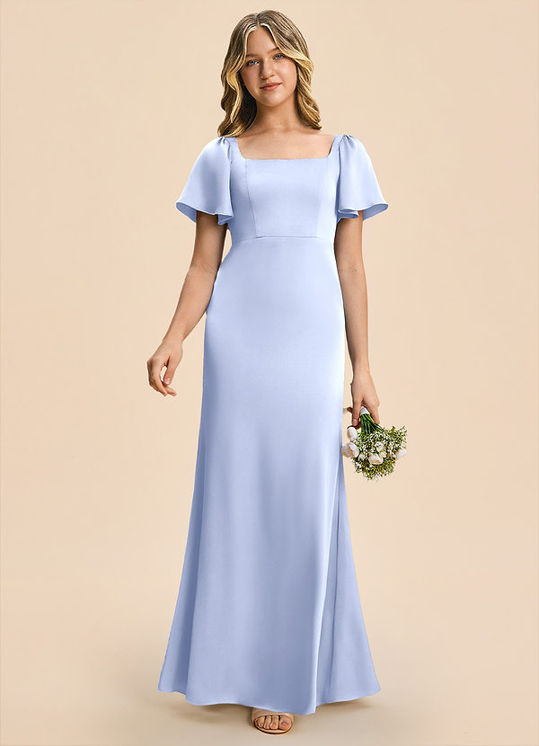 Azazie Chace Junior Ice Sheath Stretch Satin Dress image1