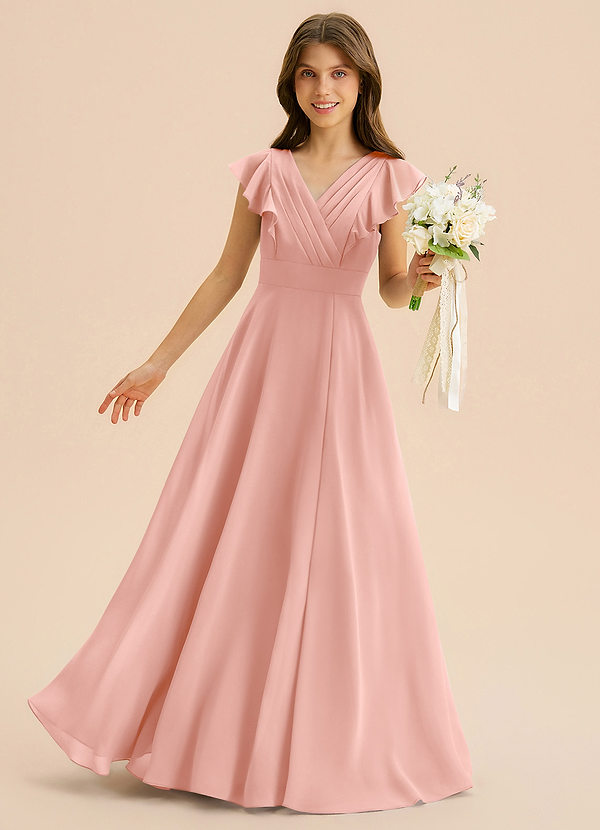 Azazie Anysa Junior Robe Trapèze en Mousseline de soie Rayé Rosette image1