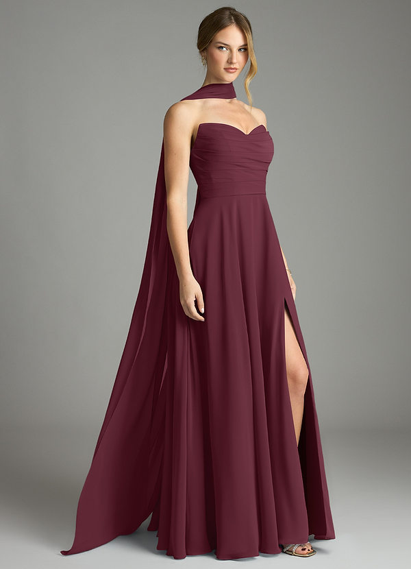 Azazie Ayla Abiti da Damigella Abito A-Line in Chiffon Scollo a Cuore Cabernet image1