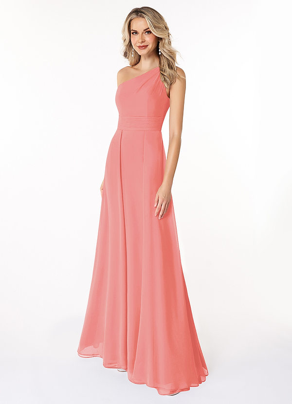 Azazie Dallas Bridesmaid Dresses Coral A-Line One Shoulder Chiffon Dress image1