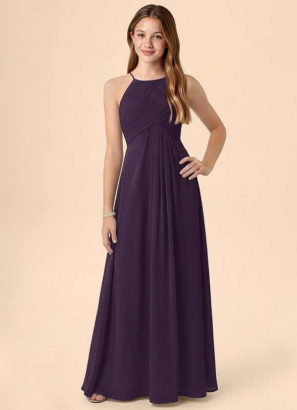 Azazie Ginny Junior Plum A-Line Pleated Chiffon Dress image1