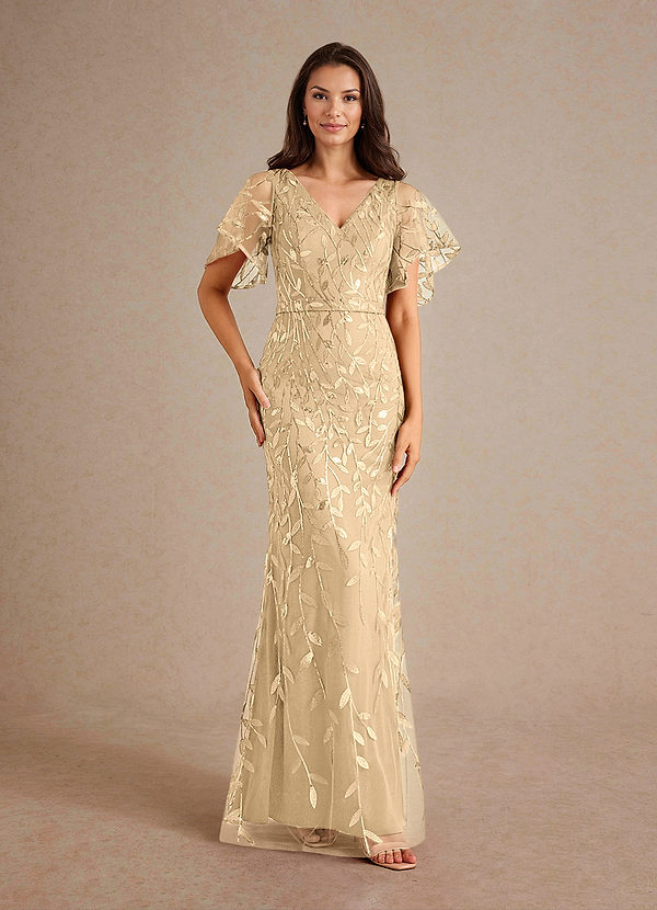 Azazie Milan Mother of the Bride Dresses Champagne Sheath Sequins Dress image1