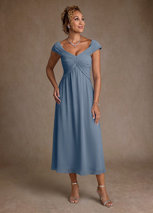 Azazie Mirta Suknie dla Matki Panny Młodej Linia A Pofałdowany Kwiatowe wypalenie Długość herbaty Sukienka image1