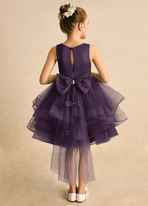 Azazie Tinie Flower Girl Dresses Plum Ball-Gown Bow Tulle Dress image1