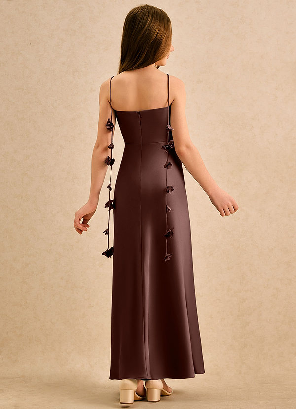 Azazie Kandi Girls Formal Blumenkinder Kleider A-Linie Herzausschnitt Stretch-Satin Kleid Espresso image1