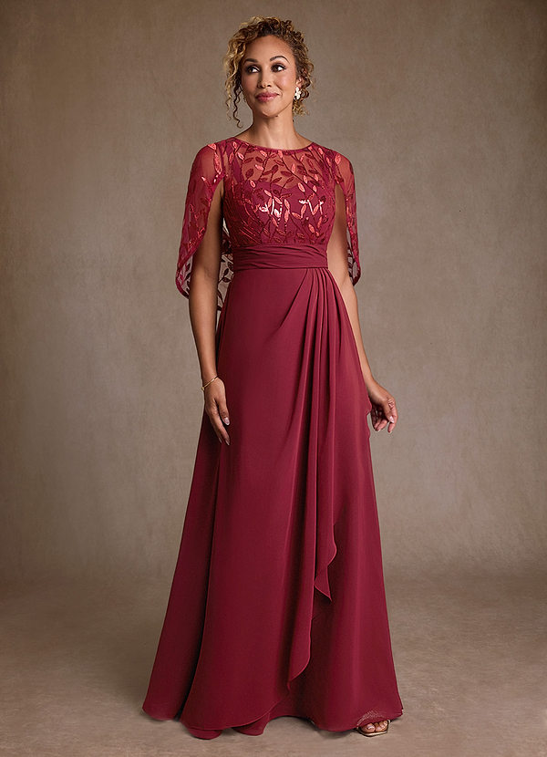 Azazie Beckley Mother of the Brides Dresses Burgundy A-Line Lace Chiffon Dress image1