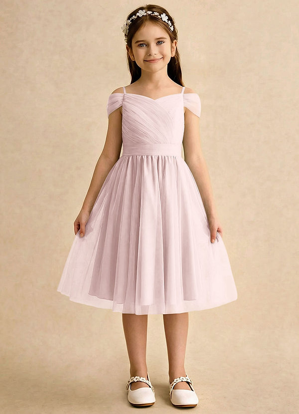 Azazie Lila Girls Formal Abiti da Damigella Bambina Abito A-Line in Tulle Spalle Scoperte Rosa Rossore image1