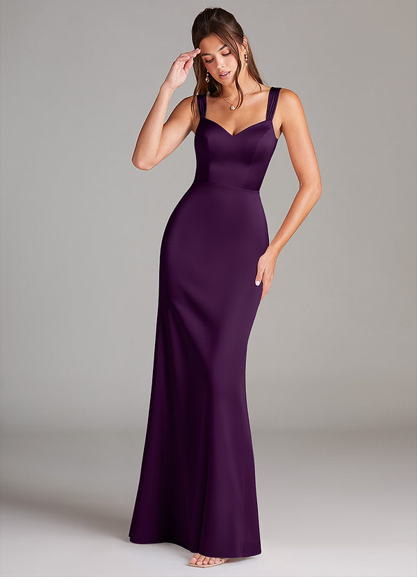 Azazie Denice Robes Demoiselle d'honneur Robe Fourreau en Satin extensible Plissée Grain De Raisin image1