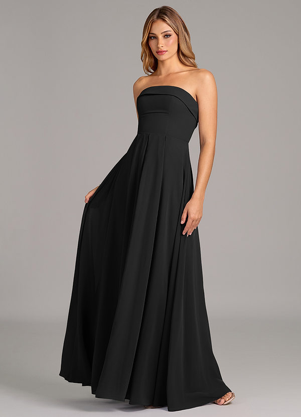 Azazie Lucienne Bruidsmeisjes Jurken Converteerbaar Jurk van Chiffon met Zeemeermin Strapless Zwart image1