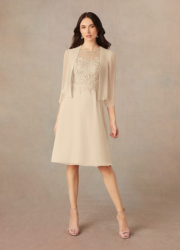 Azazie Klaus Mother of the Brides Dresses Champagne A-Line Scoop Sequins Chiffon Dress image1