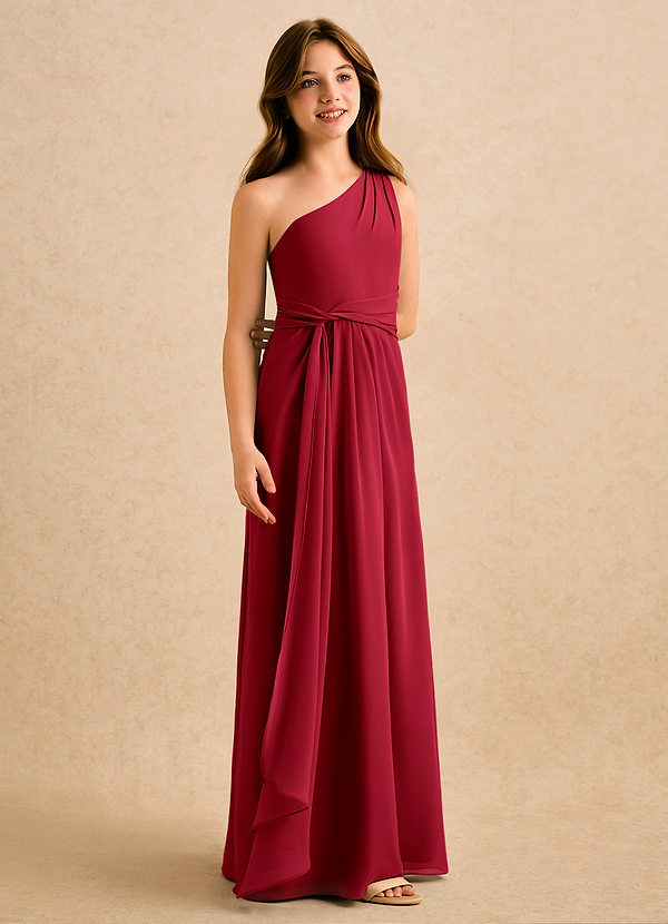 Azazie Tilda Girls Formal Sukienki dla dziewczynek sypiących kwiaty Osłona Jedno ramię Szyfon Długość podłogi Sukienka image1