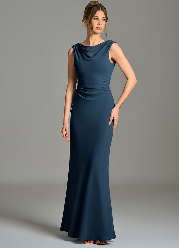 Azazie Kieryn Bridesmaid Dresses Dark Navy Mermaid Pleated Chiffon Dress image1