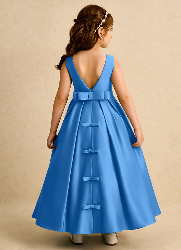 Azazie Mapel Vestidos de Niña de Flores Vestido de Azul Grisaceo de Satin Mate de Princesa con Plisado image1