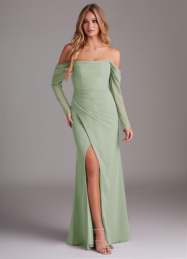 Azazie Hallie Bridesmaid Dresses Dusty Sage Mermaid Long Sleeve Chiffon Dress image1