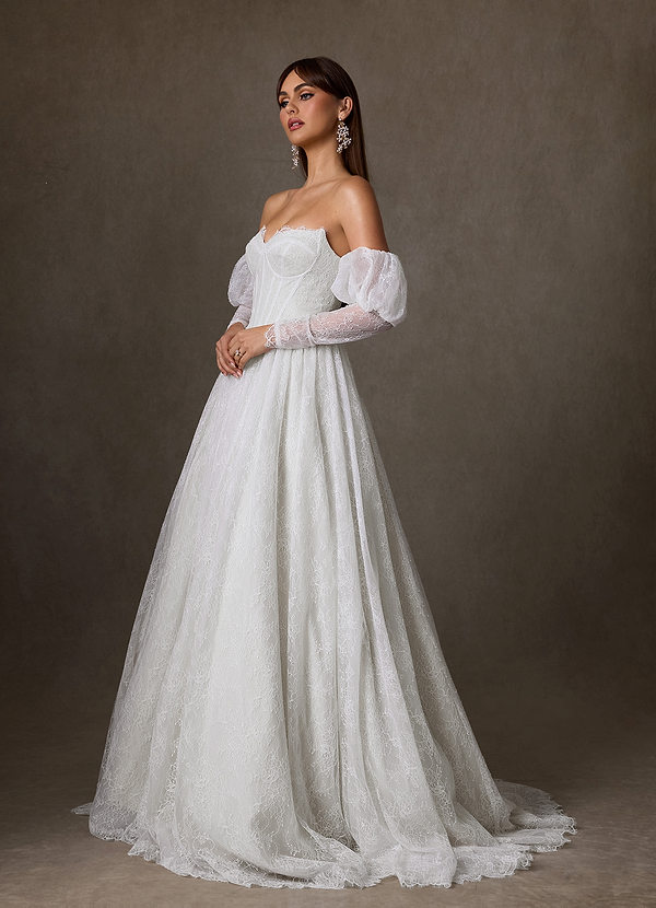 Azazie Sienna Wedding Dresses Diamond White A-Line Sweetheart Neckline Lace Dress image1