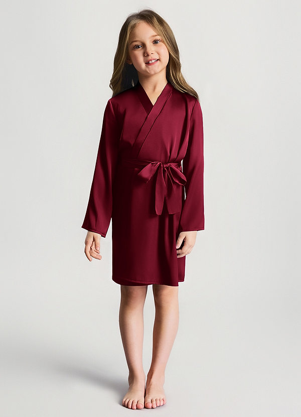 front Burgundy Girls Satin Robe