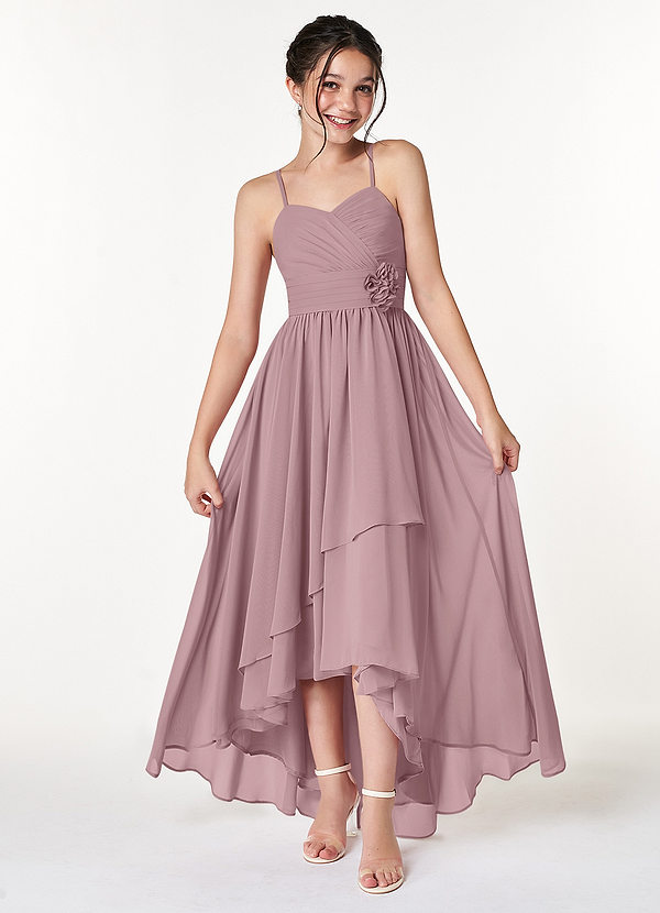 Azazie Catalina Junior Dusty Rose A-Line Ruched Chiffon Dress image1